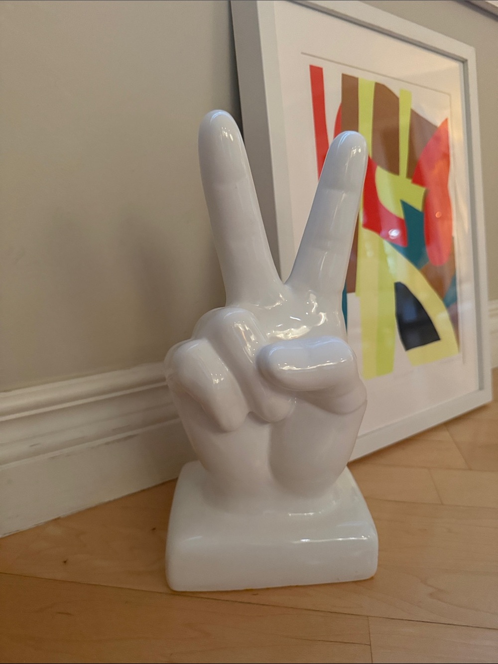 White Ceramic Peace Hand Sculpture - Home Art Accent